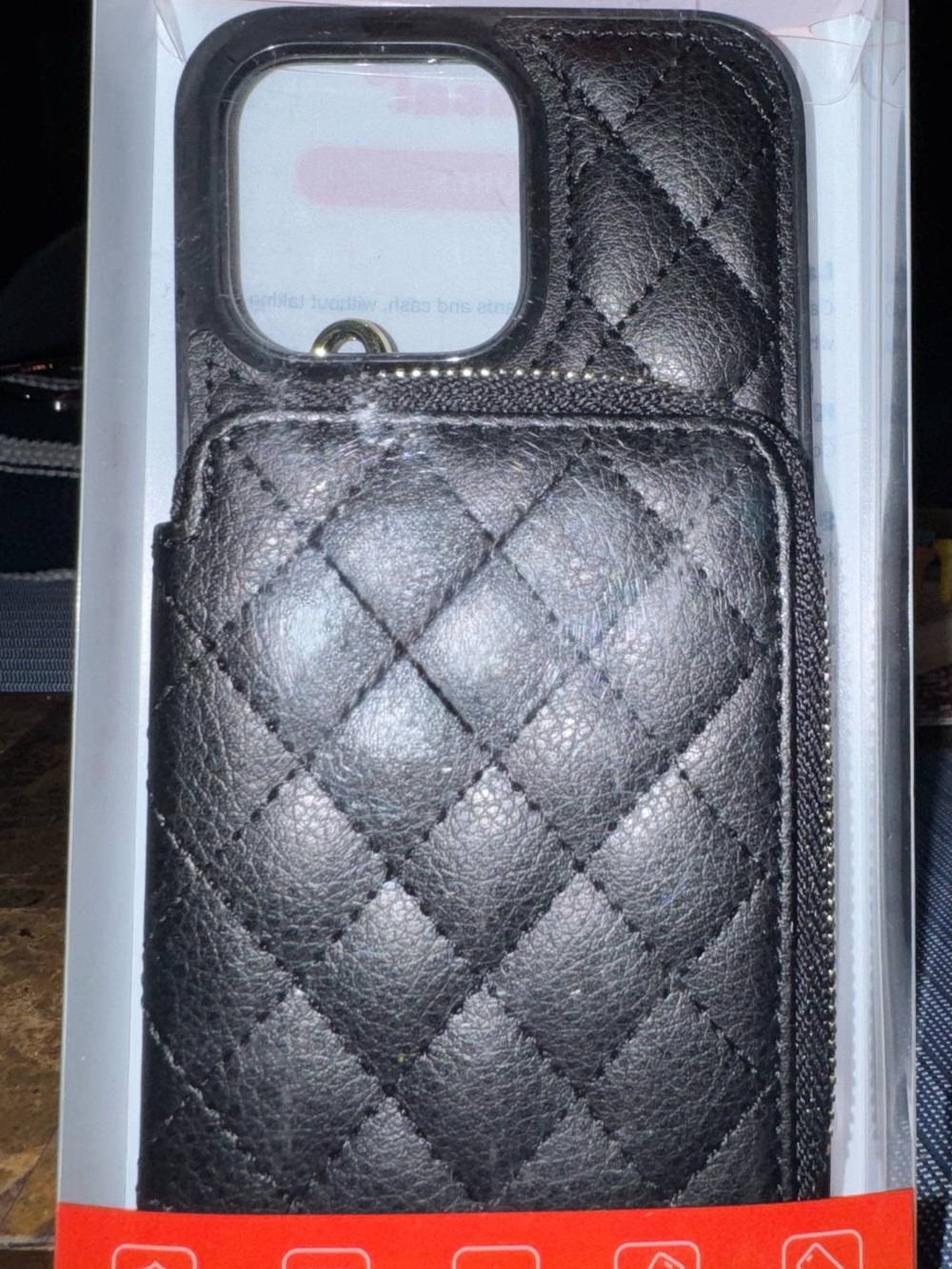 Quilted Crossbody Zipper Wallet Phone Case with Card Pocket - Black